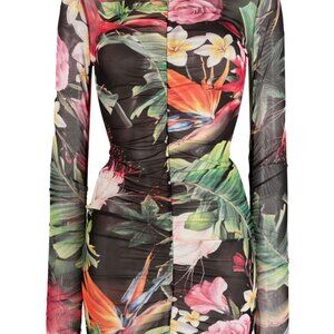 Philipp Plein Tropical Floral Print Stretch Dress - US Small